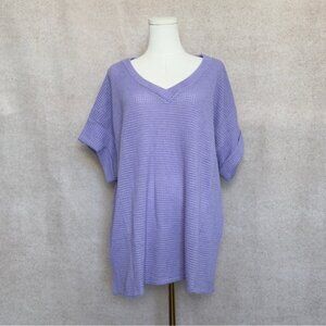 ANDREE BY UNIT Relaxed & Oversized Waffle V-Neck Cuff Lavender Knit Top
